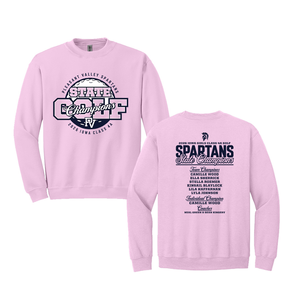 PV Girls Golf State Champs Unisex Fleece Crewneck Sweatshirt-Light Pink