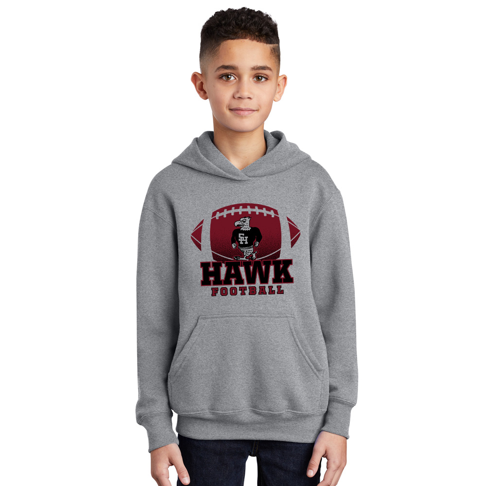04. South Hamilton Football YOUTH Core Fleece Hooded Sweatshirt - Athletic Heather