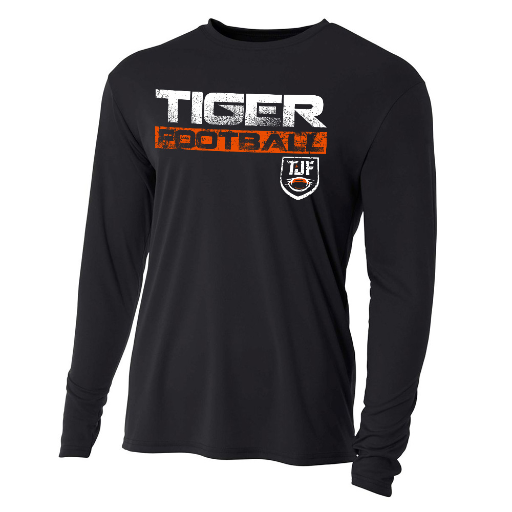 Tiger JR Football Adult Cooling Performance long sleeve Crew Tee-Black