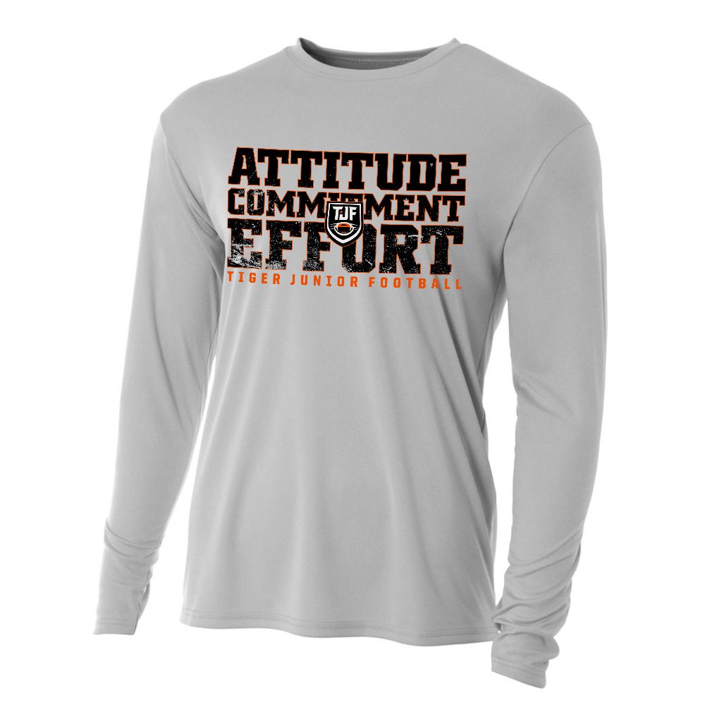 Tiger JR Football Adult Cooling Performance long sleeve Crew Tee-Silver