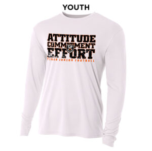 Tiger JR Football Youth Cooling Performance long sleeve Crew Tee-White