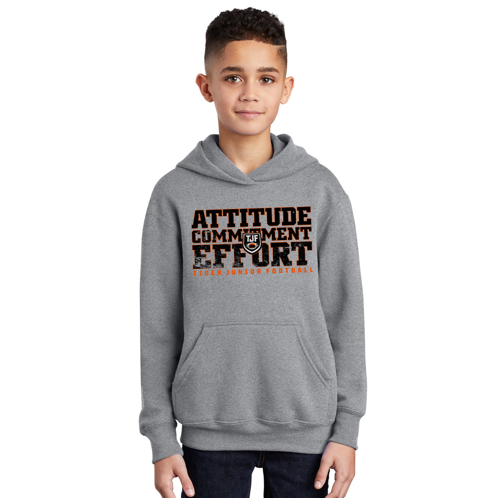 Tiger JR Football Youth Hooded Sweatshirt-Athletic Heather (YL, YXL)