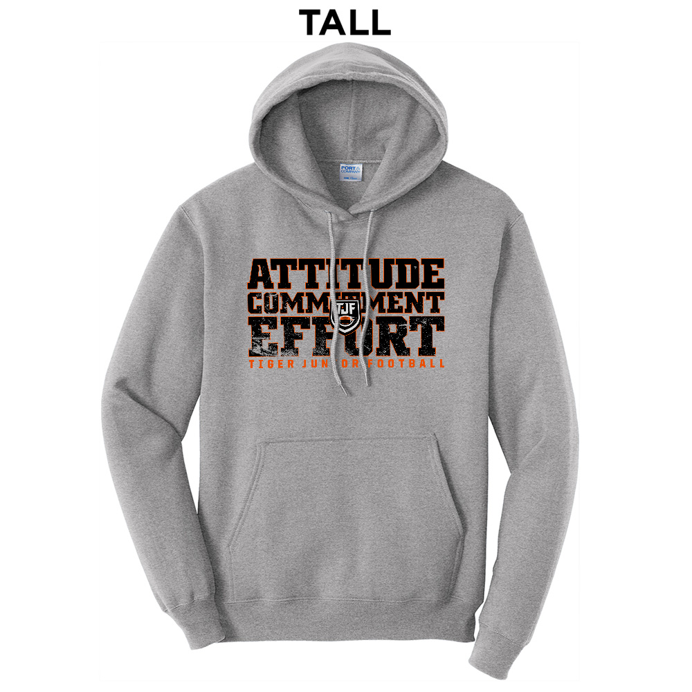 Tiger JR Football Tall Fleece Hooded Sweatshirt-Athletic Heather