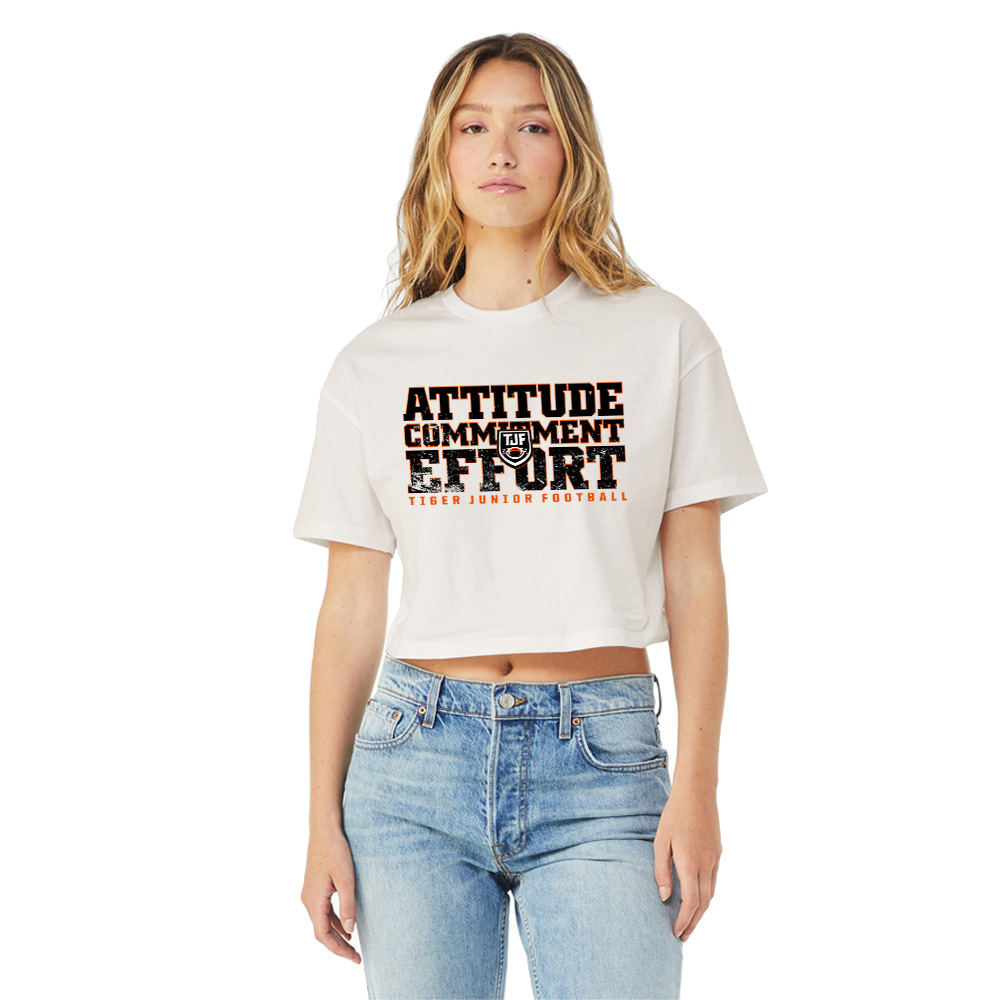 Tiger JR Football Bella and Canvas Women Jersey Crop Tee-Vintage White