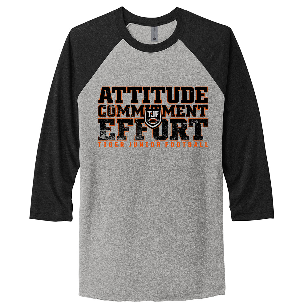 Tiger JR Football Rah Rah Next Level Tr-Blend Baseball Raglan Tee Unisex-Vintage black/Heather Grey