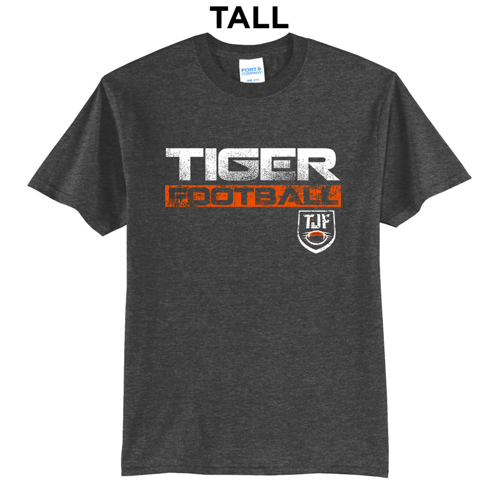 Tiger JR Football Tall Short Sleeve Tee-Dark Heather Grey