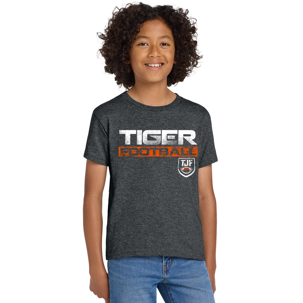 Tiger JR Football Youth Short Sleeve Tee-Dark Heather