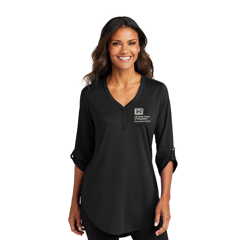 US Army Corps RI Port Authority Ladies City Stretch 3/4-Sleeve Tunic-Black