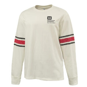 US Army Corps RI Pennant HEAVYWEIGHT 8.0 oz. antique white cotton jerseyarchive-style printed sleeve stripe-Red/Black Stripe