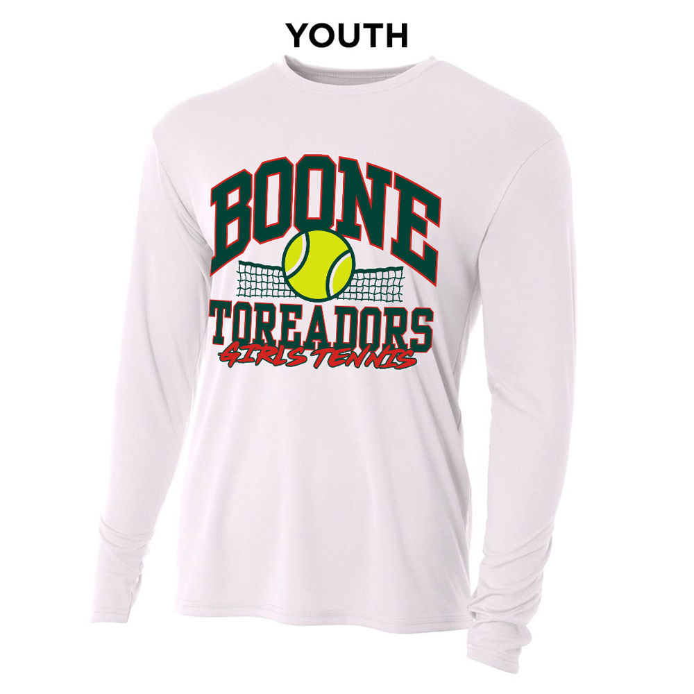 Boone Girls Tennis Youth Cooling Performance long sleeve Crew Tee-White