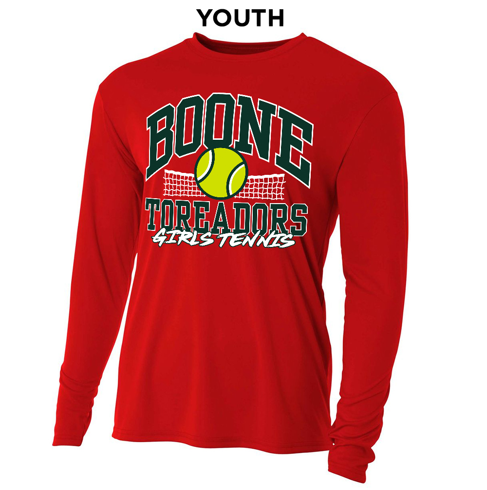 Boone Girls Tennis Youth Cooling Performance long sleeve Crew Tee-Scarlet