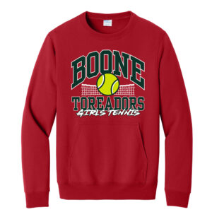 Boone Girls Tennis Unisex Core Fleece Crewneck Pocket Sweatshirt-Red