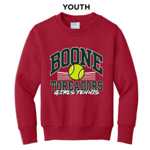 Boone Girls Tennis Youth Fleece Crewneck Sweatshirt-Red