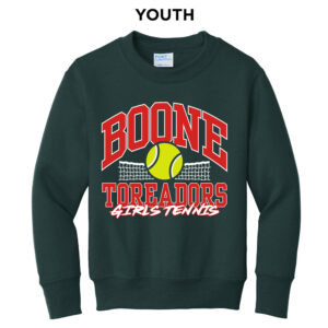 Boone Girls Tennis Youth Fleece Crewneck Sweatshirt-Dark Green