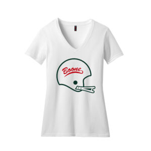 Boone Football District Made Ladies Perfect Blend V Neck Tee – White