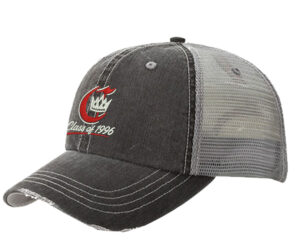 Clinton 30th Class Reunion Washed Herringbone Cotton distressed Twill Trucker Cap-Black/Grey