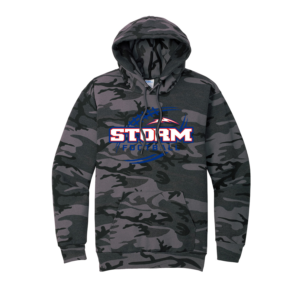 Camanche Football Unisex Core Fleece Camo Pullover Hooded Sweatshirt - BlackHeather