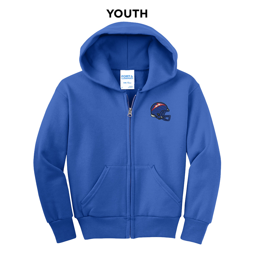 Camanche Football Youth core fleece full zip hooded sweatshirt - royal