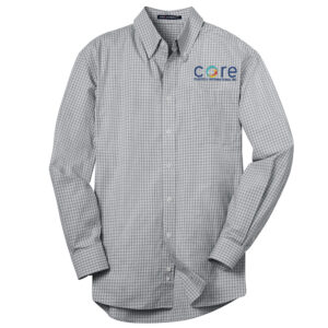 Core Plastech Port Autority Men Plaid Pattern Easy Care Shirt-Charcoal Grey