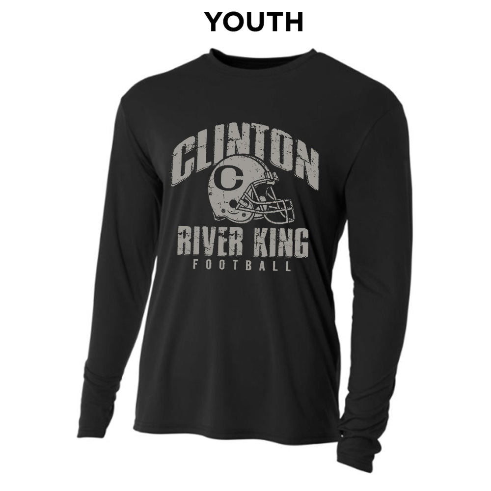 River King Football Youth Cooling Performance long sleeve Crew Tee-Black