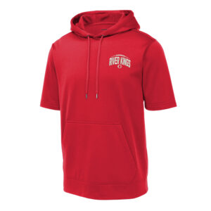 River King Football Sport Tek Men Sport Wick Fleece Short Sleeve Hooded Pullover-Red