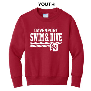 Davenport Swim Youth Fleece Crewneck Sweatshirt-Red