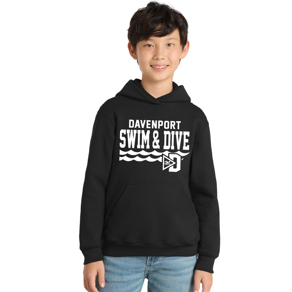 Davenport Swim YOUTH Fleece Hooded Sweatshirt-Black