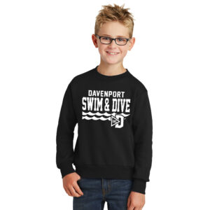 Davenport Swim Youth Fleece Crewneck Sweatshirt-Black