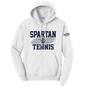 PV Spartan Tennis Unisex Classic Core weight Cozy Pullover Hooded Sweatshirt – White