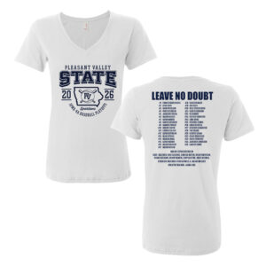 PV State Baseball Anvil Ladies’ Sheer V-Neck T-Shirt-White (S, L, XL, 2x)