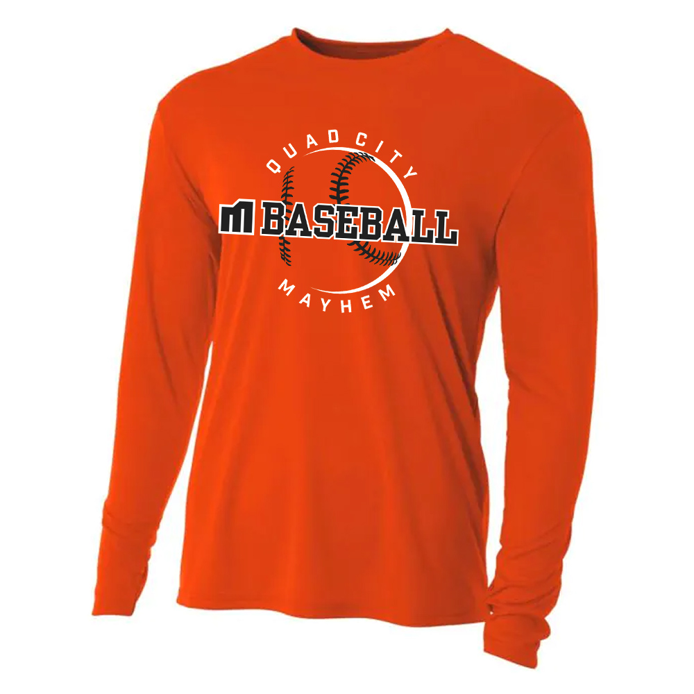 Mayhem Baseball Adult Cooling Performance long sleeve Crew Tee-Orange