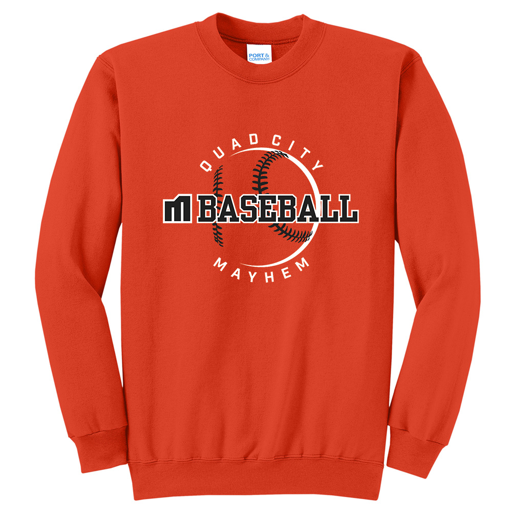 Mayhem Baseball Unisex Core Fleece Crewneck Sweatshirt-Orange