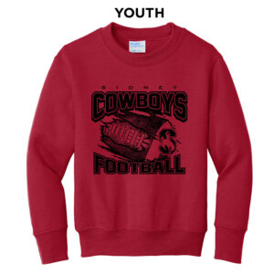 Sidney Cowboys FB Youth Fleece Crewneck Sweatshirt-Red