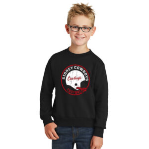 Sidney Cowboys FB Youth Fleece Crewneck Sweatshirt-Black