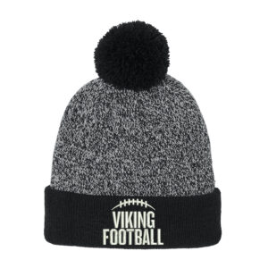 Vinton Football Sport-Tek Halftime Heather Pom Beanie-Black Silver