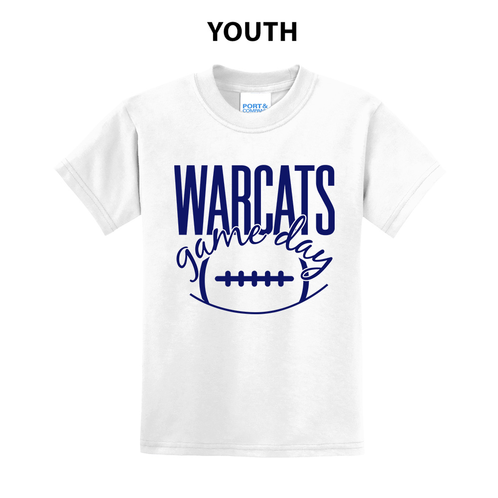 Warcats Football Cheer Youth Short Sleeve Tee - White