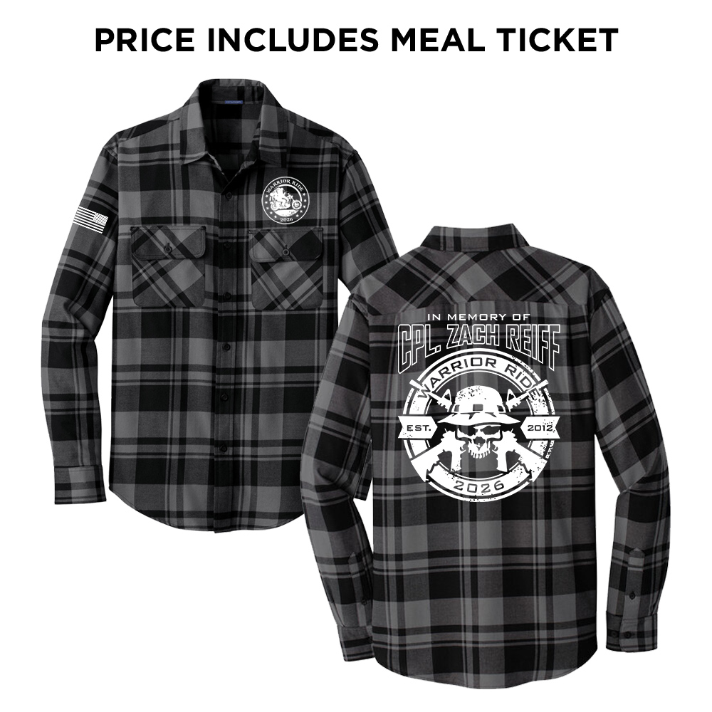 34. Warrior Ride 2026 Distressed Print Plaid Flannel Shirt-Grey/Black