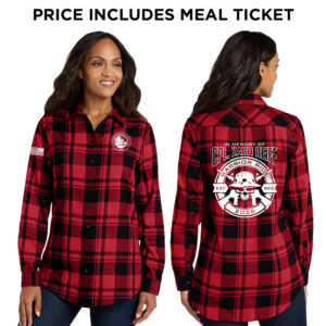38. Warrior Ride 2026 Distressed Print Women’s Plaid Flannel Tunic-Engine Red/Black