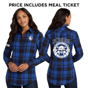 39. Warrior Ride 2026 Distressed Print Women’s Plaid Flannel Tunic-Royal/Black