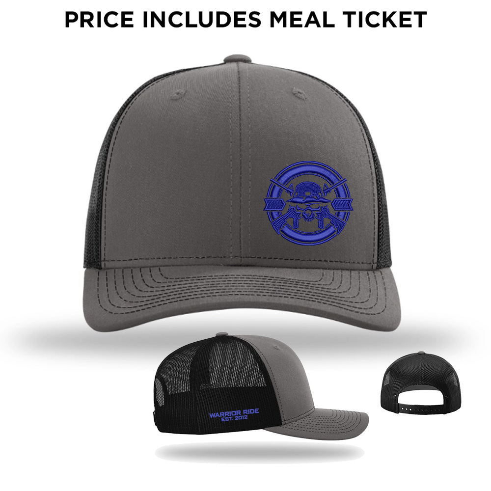 40. Warrior Ride Richardson Snapback Trucker Cap-Charcoal/Black with Royal Thread