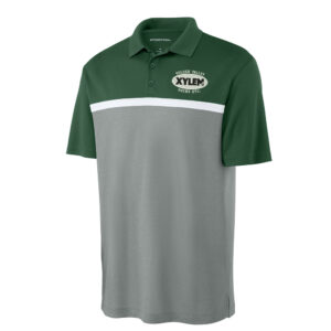Xylem Sport-Tek Men UV Micropique Colorblock Polo-Forest Green/Grey Concrete / White