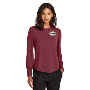 Xylem Mercer and Mettle Women Stretch Jersey Long Sleeve Blouson Top-Rosewood