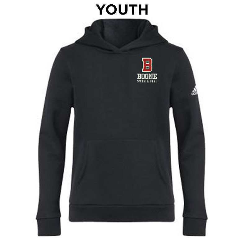 Boone Swim Dive Adidas Youth Fleece Hooded Sweatshirt- Black (YS)
