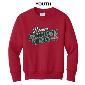 Boone Swim Dive Youth Fleece Crewneck Sweatshirt-Red