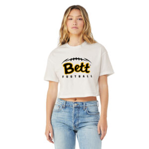 28. Bettendorf HS Football Bella+Canvas Women’s Jersey Crop Tee-Vintage White