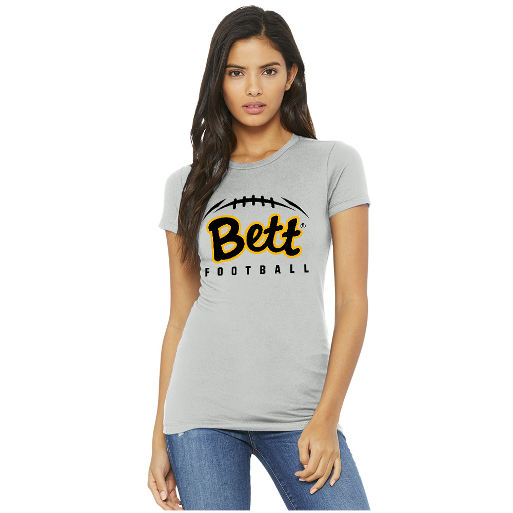 30. Bettendorf HS Football Bella+Canvas Women's Slim Fit Short Sleeve Tee-Silver