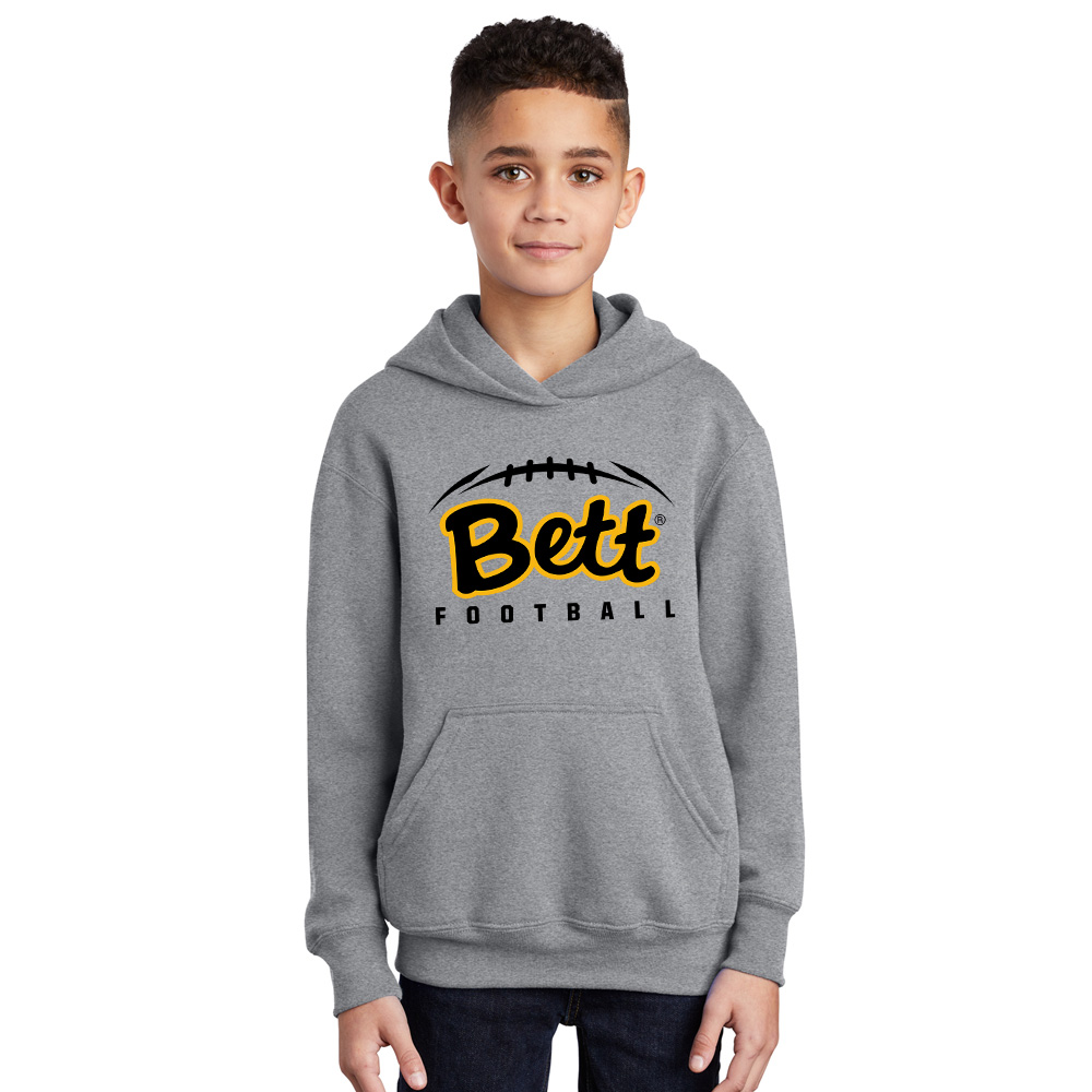 40. Bettendorf HS Football Youth Hooded Sweatshirt-Athletic Heather