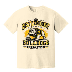 52. Bettendorf HS Football Distressed Print Comfort Colors Heavyweight Ring Spun Tee-Ivory
