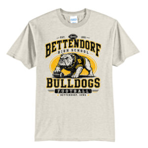 54. Bettendorf HS Football Distressed Print Short Sleeve Tee-Oatmeal Heather