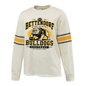 55. Bettendorf HS Football Distressed Print Vintage Stripe Heavyweight Long Sleeve-Antique White